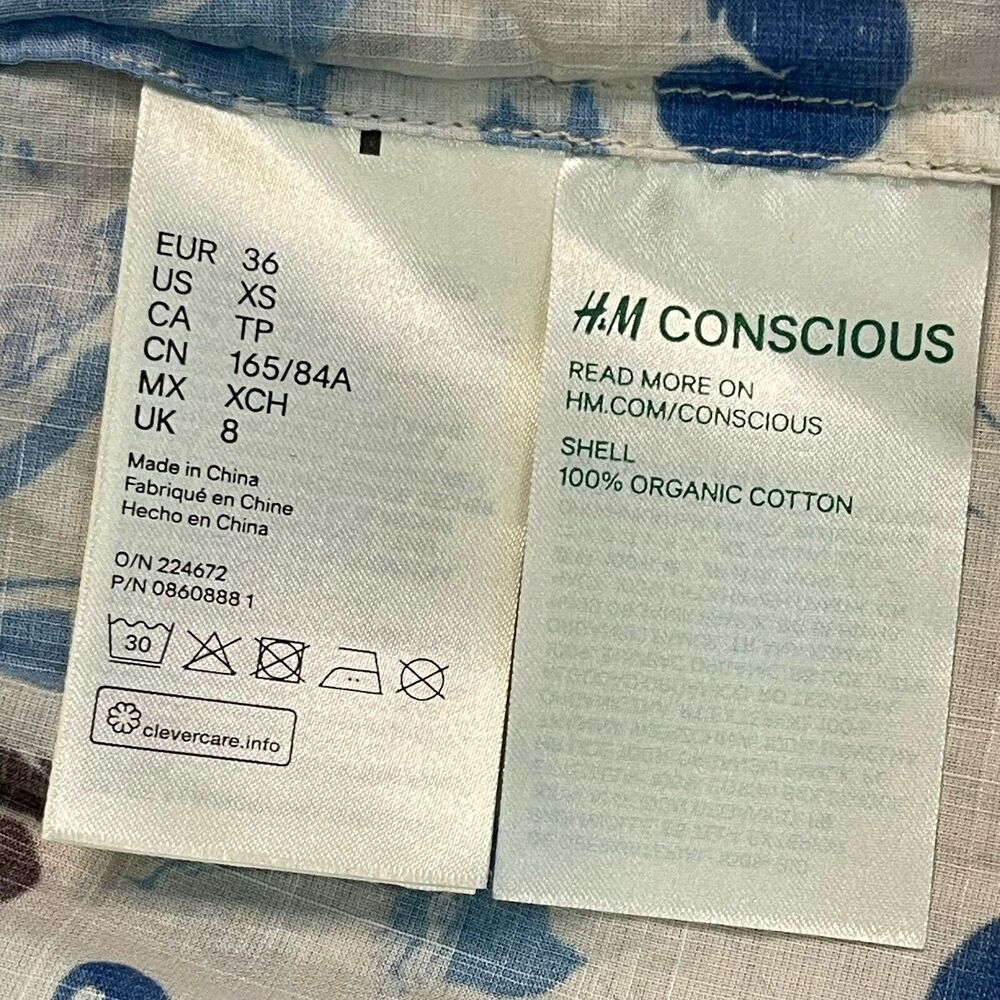 H&M Conscious Exclusive Organic Cotton Babydoll Dress Ruffles XS Resort Summer - Picture 12 of 16